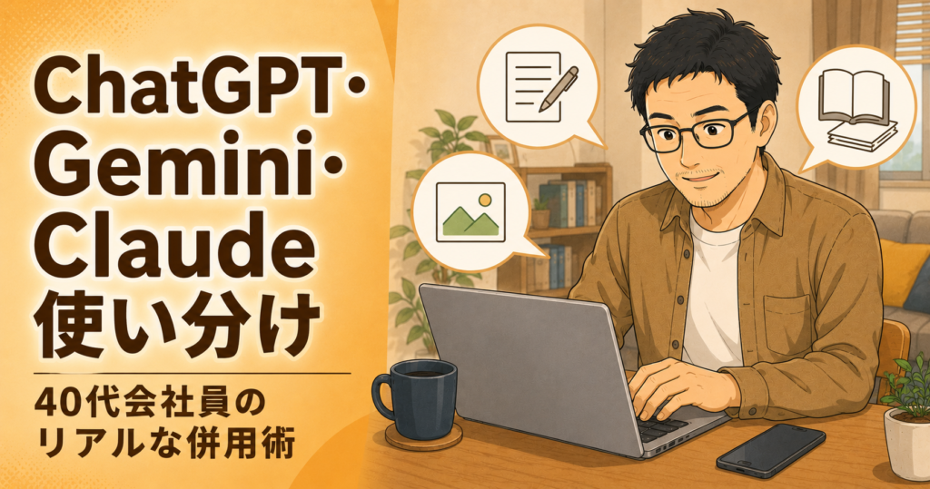 ChatGPT・Gemini・Claudeを使い分ける40代会社員のイメージ