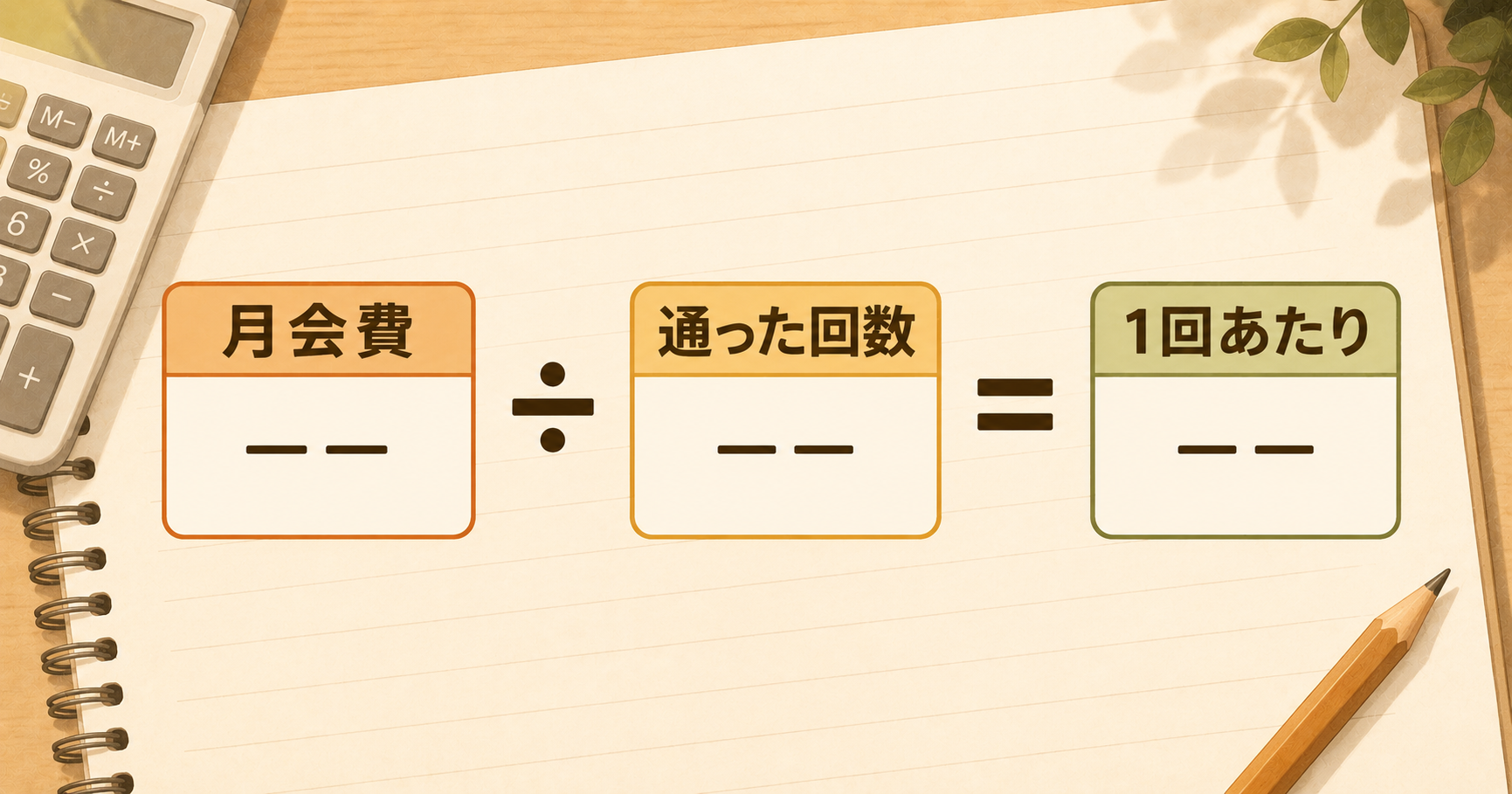 月会費÷通った回数＝1回あたりの計算を示す図解